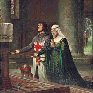 DEDICATION Art Print: 8"by10" Reproduction. Medieval Castle Scene. Knight & Nun